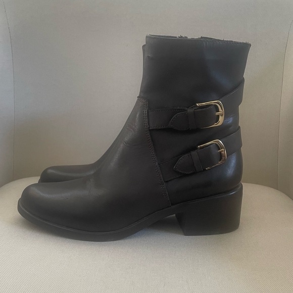 Emanuele Crasto Brown Leather Buckle Boots Size 39 8.5 Made in Italy - Picture 1 of 9